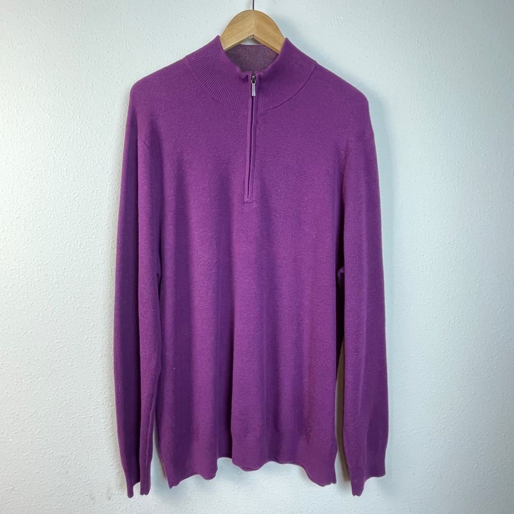 Brooks Brothers Mens Purple 100% Cotton Cashmere Blend Quarter Zip‎ Sweater XL